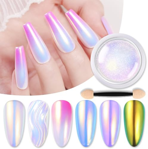 Lilbitty 1 Stück Hübsch Chromnagelpulver Auroras Nagelpulver Meerjungfrau Pearl Pulver Glitter Staubkit für gelpinale Nagelkunstdekoration