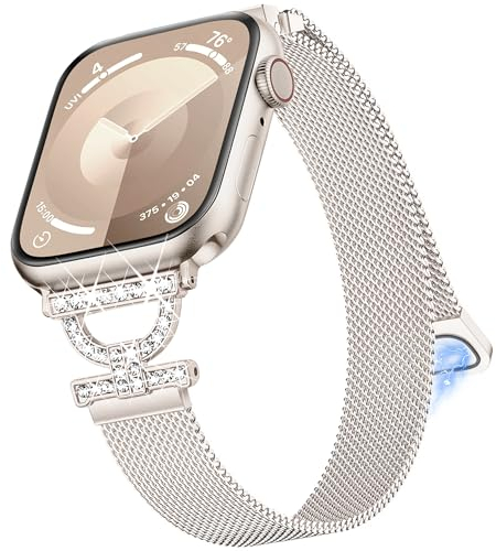 Aniaboho Metall Armband Kompatibel mit Apple Watch 10 Armband 45mm 44mm 49mm 42mm, Edelstahl D-förmige Kompatibel mit Apple Watch Ultra 2 1 10 SE 9 8 7 6 5 4 3(Polarstern)