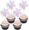 Gyufise 20Pcs Foil Firework Cupcake Toppers Sparkle Tinsel Cake Toppers Tinsel Drink Cake Decoration Cocktail Picks for Birthday Wedding Graduation Party Supplies Pink
