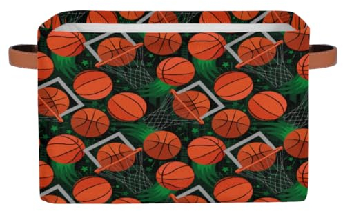 Slam Dunk Basketball Large Storage Basket 2Pcs, Basketball Print Foldable Storage Boxes Storage Bin Baskets Home Organizer for Toys Clothes Office Living Room