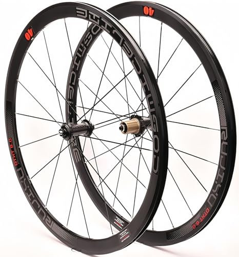 700C Fahrrad-Vorder- Und Hinterrad, 40 Mm Tiefe, Drahtreifen, Carbon-Rennrad-Laufradsatz, V/C-Bremsfelge, Abgedichtetes Lager, Carbonfaser-Hinterrad Für 8, 9, 10 Und 11 Gänge Black,700C