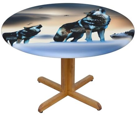 Runde Tischdecke mit Wölf-Motiv, wasserdicht und abwischbar, mit elastischen Kanten, geeignet zum Dekorieren von runden Tischen.