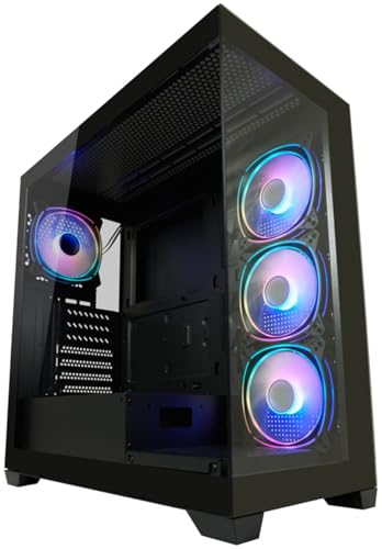 LC-Power Gaming 715W Seamless Pale X Midi-Tower ATX Gaming Gehäuse, mit 4 120mm-ARGB-Gehäuselüftern, I/O-Panel, RGB-Mainboard-Software, Front- & Seitenscheibe aus Hartglas (Schwarz)