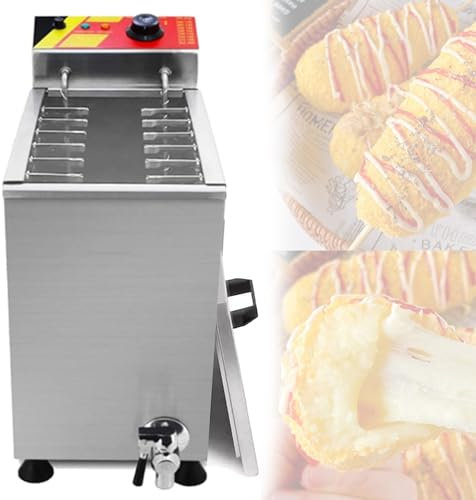 HTSMEUR 12pcs Sausage Frying Equipment,Commercial Deep Fryer for Corn Dogs, Cheese Hot Dogs Sticks Frying Machine, Temperature adjustable
