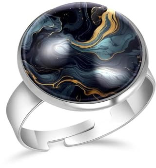 PAFEFO Mädchen Kunst Galaxie Marmor Druck Ringe Verstellbare Größe Personalisiert Andenken Foto Ringe für Frauen Männer, 16 mm, Edelstahl Aus Edelstahl Kristallglas, Kein Edelstein