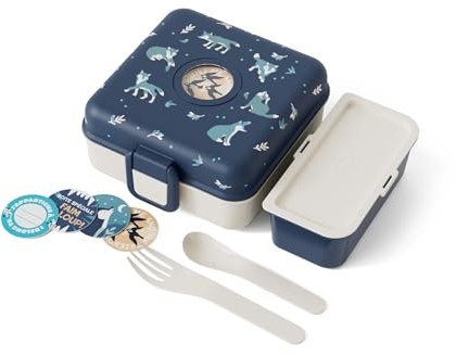 monbento - Boite a Sandwich Enfant Snacky bleu Wolf - Lunch Box Enfant pour Sandwich Entier - Couverts Inclus - Boite a Gouter Personnalisable - Idéal pour École/Pique-niques - Sans BPA - Loup