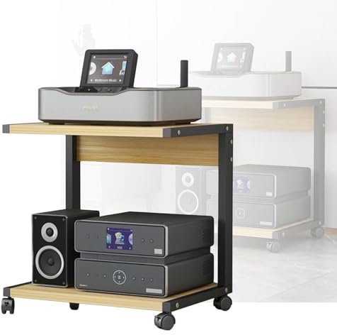 Yoeoefuo Druckertisch Mit Rollen Offene Regale 2-stufige Druckerregal Shelf Rack HiFi-Station Plattenspieler Tisch Wohnzimmer-Rack Audio-Rack Multimedia-Rack Für Home Office Kino