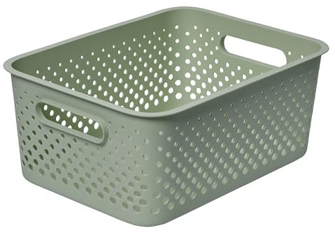 SmartStore Storage Basket with Handles in Green 11.4L (36.5x27x15cm) | Plastic Storage Bin from Recycled Plastic | Essence L Storage Box fits A4 paper| Storage with 10-year Warranty
