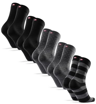 DANISH ENDURANCE Premium Merino-Socken, (3 | 5 Paar), Unisex, Socken Merinowolle Herren & Damen Mehrfarbig (2xSchwarz, 2xGrau Gepunktet, 1xGrau Gestreift) 43-47