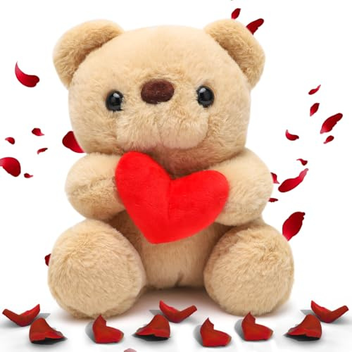 DASIAUTOEM Teddybär mit rotem Herz | Teddybär mit Liebe I Love You | Kuscheltier Stofftier für Muttertag Valentinstag (braun)
