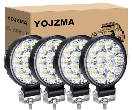 YOJZMA 4Pcs Mini LED Arbeitsscheinwerfer, 3.2 Zoll 42W LED Scheinwerfer | Spot, 12V/24V, 6000K Weiß, IP67 wasserdicht, runde Offroad-Fahrleuchte für Motorrad/LKW/Geländewagen/SUV/ATV/UTV/Pickup/Auto
