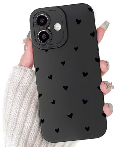 NITITOP Compatible for iPhone 16 Case Cute Cool Heart Black Design for Women Girls Soft TPU Shockproof Protective Girly for iPhone 16 - Heart