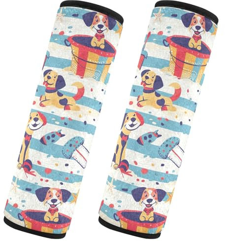 CHIFIGNO Bunte Cartoon-Hunde-Sicherheitsgurt-Bezüge, 2 Stück, modische Autositzgurt-Abdeckung, Schultergurt, Kissen für Erwachsene und Kinder