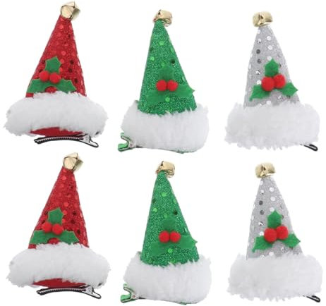 TOGEVAL 6 Stück Weihnachts Haarclip Kleine Glitzer Weihnachtsmützen Aus Langlebigem Material Haarnadeln Für Kinder Und Mädchen Festliche Partydekoration