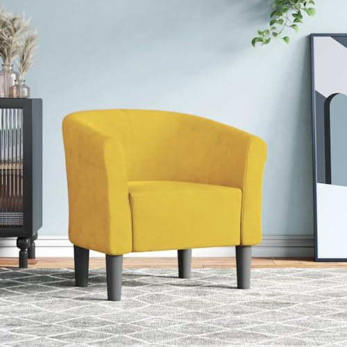 Myheimly Clubsessel, Sessel mit gepolstertem Sitz Armlehnen, Cocktailsessel mit Holzgestell, Loungesessel Relaxsessel Polstersessel, Samt Clubsessel Gelb,Ohne Fußhocker