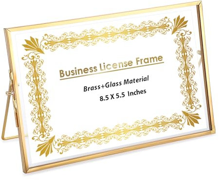 SUMTree Gold Zertifikat Fotorahmen 22,5x15 cm Desktop Display Rahmen Bilderrahmen aus Messing und Glas A5 Querformat Dokumentrahmen Glas Geometrische Ornament Glasrahmen für DIY Kunstwerk
