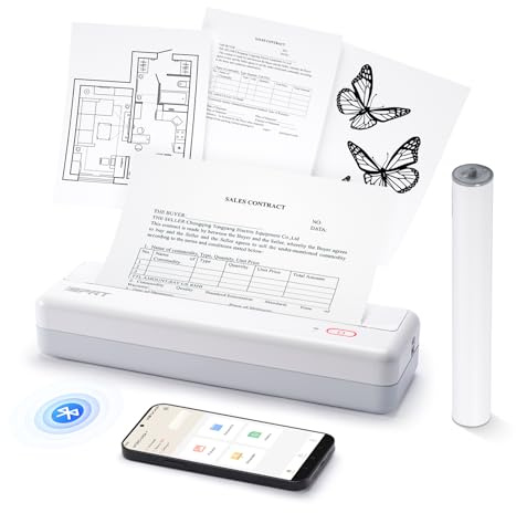 iDPRT MT890 Portable Thermal Printer, Bluetooth Mobile Printer for Home Use, Compatible with Phone & Laptop, Mobile Printers Includes 1 Rolls of Thermal Disposables, White-Grey