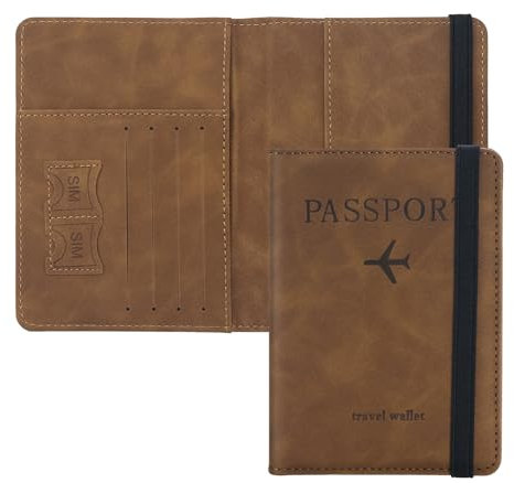 ILIYAH Porta Passaporto da Viaggio Donna e Uomo Cover Passaporto Italiano Custodia Passaporto con Slot per Carte PU Pelle Anti RFID Passport Cover(Marrone)