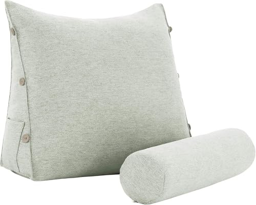 strusery Lesekissen für Erwachsene - Bett Rückenstützkissen mit Lendenkissen, Sit-Up Kissen zum Lesen, Fernsehen und Entspannen (Polyester-Weiß)