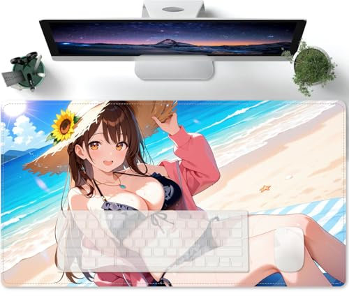 Fille sexy d'anime Ahegaoface Tapis souris xl 700x300 Sous-Main Bureau Gamer Extra Large, Base antidérapante - Vitesse et Confort - pour Tous Types de Souris et Claviers
