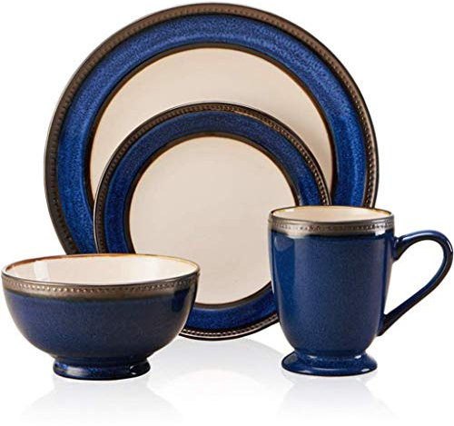 SGKOMN Set da tavola Vintage in Porcellana Blu da 4 Pezzi, Piatto, Ciotola, Tazza in Ceramica, Servizio per 1 Persona