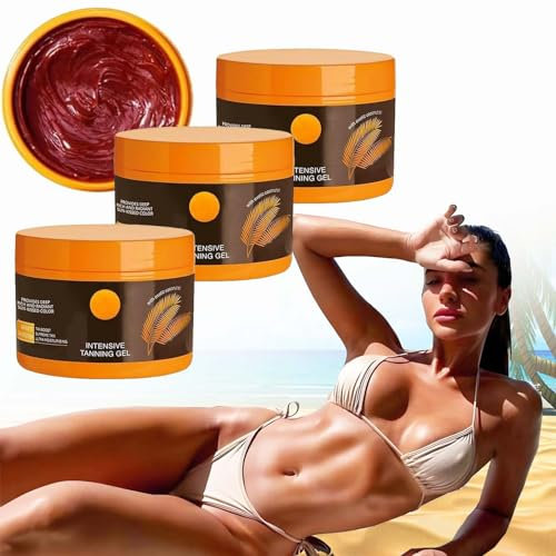 Luxury Intensive Tanning Gel,Natural Tanning Accelerator Cream,Dark Brown Tanning Gel for Sunbeds & Outdoor Sun. (3PCS)