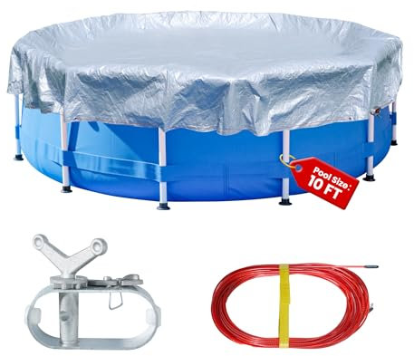14FT Pool Covers for 10FT Above Ground Swimming Pool,Round Cover,Winter Pool Cover with Winch and Cable (Silver/Blue)