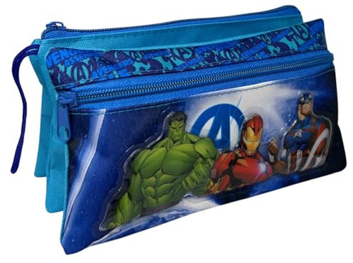 CARTOON Estuche escolar con 3 compartimentos, varios compartimentos, papelería, organizador, portalápices de colores, Los Vengadores, Organizador de bolso