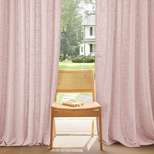 PONY DANCE Kinderzimmer Gardinen mit Kräuselband Vorhang Leinen Rosa | 1er Set, H245 x B300 cm, 220g/m², Dicht, Leinenoptik, Halbtransparent, Extra Breite Gardine, für Schiene, für Wohnzimmer