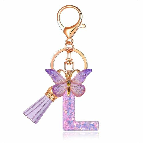 Porte-clés initiale femme avec papillon, porte-clés personnalisé lettre, cadeau fille & dame