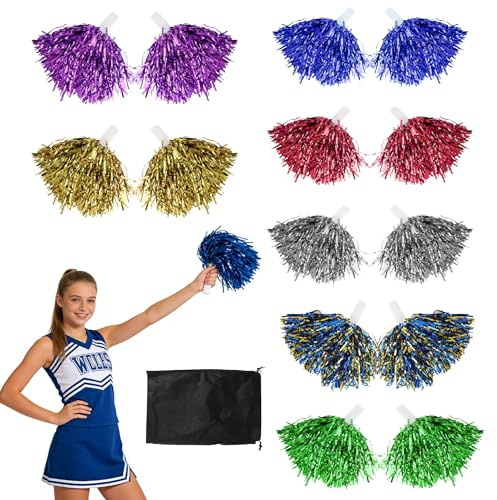 HENGBIRD 14 Stück Cheerleader Pompons mit Griffen 7 Farben Pompons Cheerleader mit Aufbewahrungstasche, Pompoms Cheerleading Geeignet für Sportveranstaltungen Tanzveranstaltungen Partys und Karneval