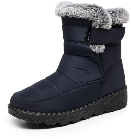 FUJEAK Winter Snow Boots for Mens Fur Lined Warm Ankle Slip On Anti-Slip Boots Waterproof Outdoor Boots Lightweight Comfortable Shoes Blue UK Size 9.5