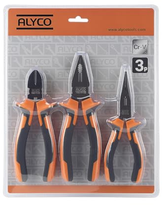 Alyco Orange - Juego de Tres Alicates, Universal de 180 mm, Boca semiredonda de 160 mm y Corte diagonal de 160 mm, Teflonados - 170528