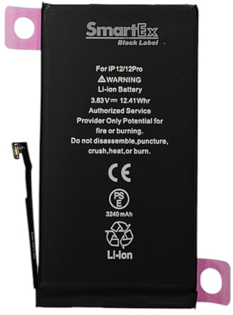 Smartex® Black Label Batteria Autodiagnosticabile Compatibile con iPhone 12/12 PRO No Pop Up - Alta capacità 3240mAh