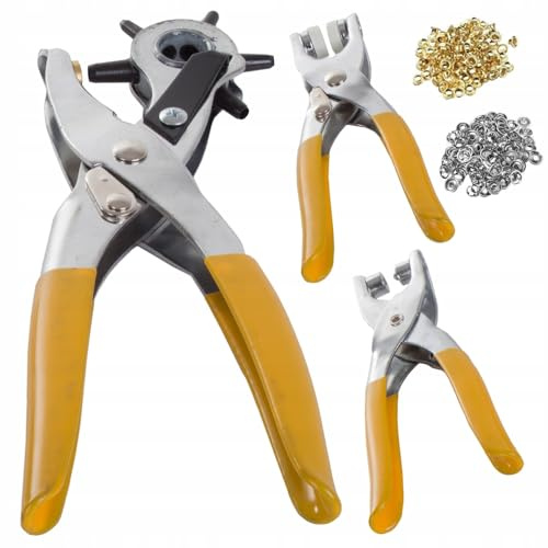 Kit Attrezzi Pinza Fustellatrice per Cinture, Testa Girevole con 6 Fori Intercambiabili, Foratrice di Pelle Cuoio, Carte Cinturini Orologi Cartone, Fissa Bottoni Fori Buchi Cinture