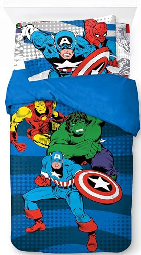 Jay Franco Kids Marvel Avengers Bed Set Includes Fitted Sheet and Pillow Cover - 100% Cotton Soft and Cosy Bedding for Room Decor, Official Licensed Product, Multi, 3 Piece Single