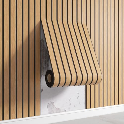 Générique Papier Peint Autocollant Imitation Bois,Panneaux Acoustiques Imperméables Effet Bois,3D Aspect Naturel, Revêtement Mural pour Salon, Chambre, Bureau, Cuisine,A1,2 Rolle 300x40cm