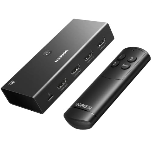 UGREEN Switch HDMI 2.1 3 Ingressi 1 Uscita Commutatore 8K 60Hz 4K 240Hz | 1080P HDR 10+ Dolby Vision Atmos HDR 3D 40Gbps Compatibile con PC Xbox One 360 DVD TV Box Stick Proiettore