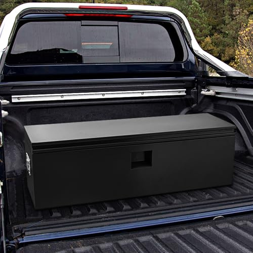 Aptliton 36 Inch Heavy Duty Steel Truck Tool Box with Gas Struts, Waterproof Rustproof Pickup Truck Bed Storage Box with Ergonomic Handles for Garage Workshop Construction Site, Black