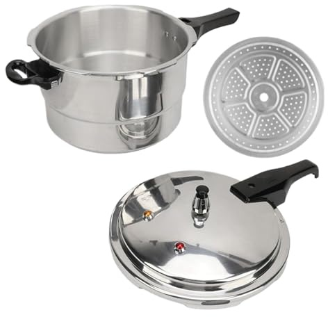 Autocuiseur - Cocotte-minute 5L | Grande marmite à pression avec indicateur de cuisson et panier vapeur, Alļiage d’aluminium pour viande, légumes et fruits de mer, 1800 g léger, argent, panier vapeur