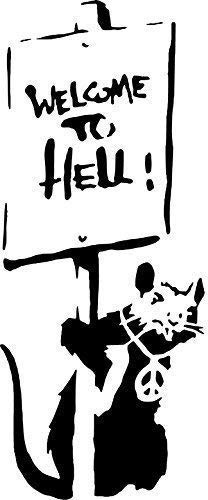 Banksy Ratte Graffiti Schablone - Willkommen To Hell Ratte/Wiederverwendbar Wohndeko & Kunst Handwerk Malerei Schablone - halb geschliffen Durchsichtig Schablone, M/ 15X37CM