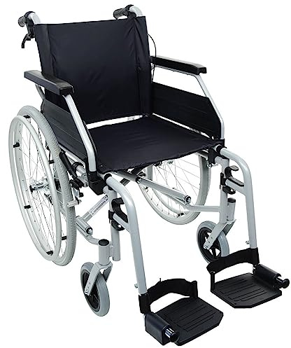 Rollstuhl PRIMUS MS 2.0 - faltbar mit Trommelbremse - 49 cm Sitzbreite | Transportrollstuhl mit klappbaren Fußstützen & Armlehnen- Reise-Rollstuhl mit Steckachsensystem - Transitrollstuhl