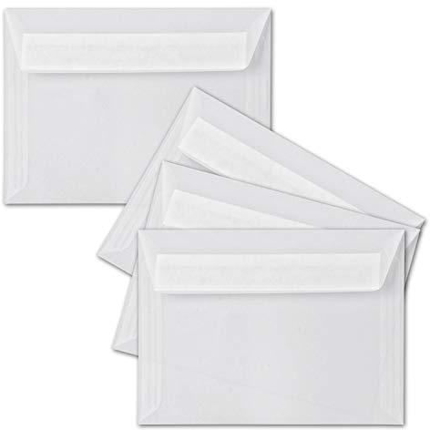 75x Briefumschläge transparent-Weiß DIN C6-11,4 x 16,2 cm - gerade Klappe mit Haftklebung, 92 g/m² - durchsichtige Kuverts - Marke: GUSTAV NEUSER
