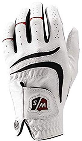 Wilson Staff Herren Golfhandschuh, Grip Plus, Material-Kombi, Größe: M, Linkshand, MLH, weiß, WGJA00680M