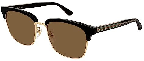 Gucci Unisex – Erwachsene GG0382S-002-56 Sonnenbrille, Glänzend Schwarz - Gold, 56