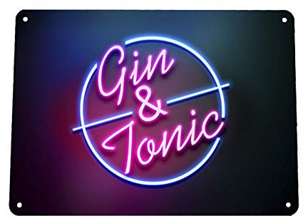Gin & Tonic bar Sign - Neon effect Metal Sign wall art A4 Bar sign
