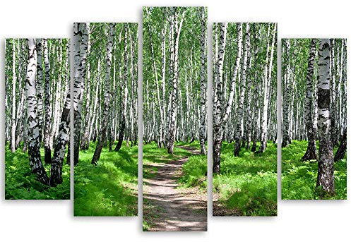 Feeby Wandpaneele Wandbilder 3D DIY Dekoration Wandverkleidung für Lobby Birken 5 teilig Landschaft Grün 200x100 cm