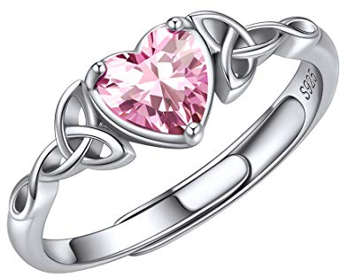 ChicSilver Mädchen Ring Silber 925 Verstellbar Ring Frauen Gebursstein Ring 925 Silber Damen Keltischer Knot Silberring mit Zirkonia Herz Ring mit Stein Fingerring Trauringe Schmuck für Muttertag