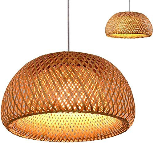 Vintage Natural Bamboo Weaving Kronleuchter Hängelampe Handmade Bambus Rattan Wicker Deckenleuchte Verstellbare Federung E27 Restaurant Bar Hotel Schlafzimmer Wohnzimmer Deckenleuchter,Messing,45cm