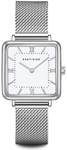 Eastside Damen Uhr analog Quarzwerk mit Edelstahl Milanaise-Armband Silber weiß 10080085